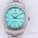 Swiss Quality Rolex Oyster Perpetual 41mm Full Diamond Watch Turquoise blue Dial